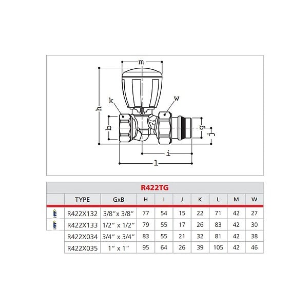 GIACOMINI - Robinet thermostatisable droit série fer Giacomini R422TG - large