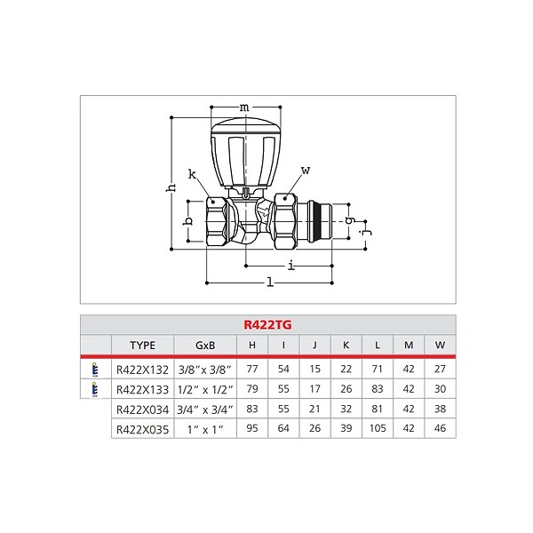 GIACOMINI - Robinet thermostatisable droit série fer Giacomini R422TG - large