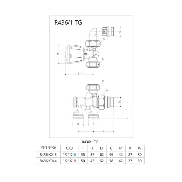GIACOMINI - Robinet monotube radiateur à 4 voies Giacomini R4361TG - large