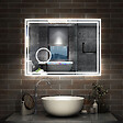 AICA SANITAIRE - Simple Bluetooth LED miroir de salle de bain tricolore tactile avec anti-buée et miroir grossissant 3x, suspendu horizontalement 80x60cm - vignette