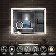 AICA SANITAIRE - Simple Bluetooth LED miroir de salle de bain tricolore tactile avec anti-buée et miroir grossissant 3x, suspendu horizontalement 80x60cm - vignette