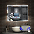 AICA SANITAIRE - Simple Bluetooth LED miroir de salle de bain tricolore tactile avec anti-buée et miroir grossissant 3x, suspendu horizontalement 80x60cm - vignette