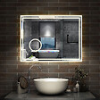 AICA SANITAIRE - Simple Bluetooth LED miroir de salle de bain tricolore tactile avec anti-buée et miroir grossissant 3x, suspendu horizontalement 80x60cm - vignette
