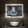AICA SANITAIRE - Simple Bluetooth LED miroir de salle de bain tricolore tactile avec anti-buée et horloge et miroir grossissant 3x, suspendu horizontalement 100x60cm - vignette