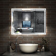AICA SANITAIRE - Simple Bluetooth LED miroir de salle de bain tricolore tactile avec antibuée et horloge, 80x60cm horizontalement - vignette