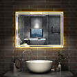 AICA SANITAIRE - Simple Bluetooth LED miroir de salle de bain tricolore tactile avec antibuée et horloge, 80x60cm horizontalement - vignette