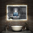 AICA SANITAIRE - Simple Bluetooth LED miroir de salle de bain tricolore tactile avec antibuée et horloge, 80x60cm horizontalement - vignette