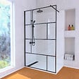 AURLANE - Paroi de Douche 120 cm Sérigraphie Noire et Receveur Blanc 80x120 + Colonne de Douche Thermostatique - vignette