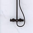 AURLANE - Paroi de Douche 120 cm Sérigraphie Noire et Receveur Blanc 80x120 + Colonne de Douche Thermostatique - vignette