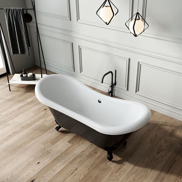 ROGIER & MOTHES - Baignoire sur pieds rétro DARLINGTON Noire 175 cm Pieds de Lion Noirs - large