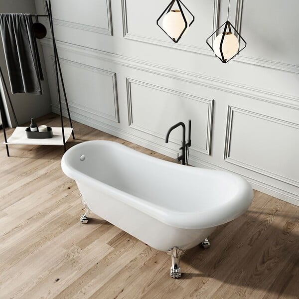 ROGIER & MOTHES - Baignoire sur pieds rétro RICHMOND Blanche 155 cm Pieds d'Aigle Cuivre rouge vieilli - large