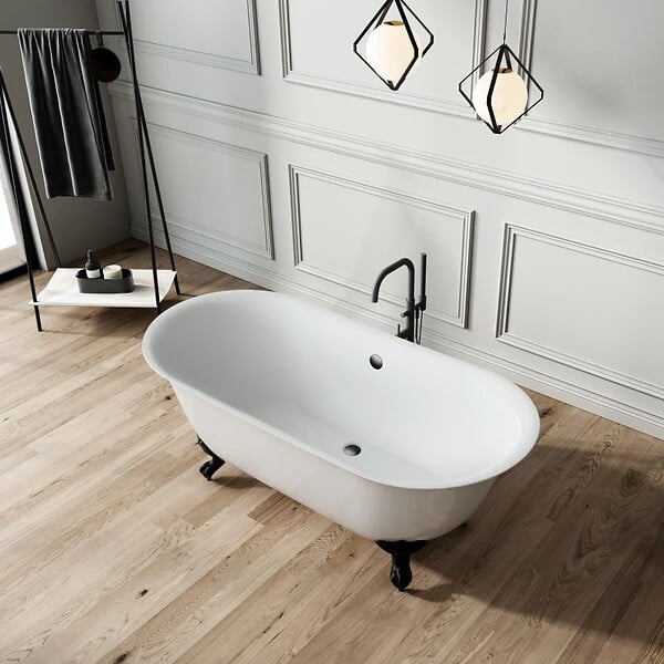 ROGIER & MOTHES - Baignoire sur pieds rétro SURRY HILLS Blanche 165 cm Pieds d'Aigle Chromés - large