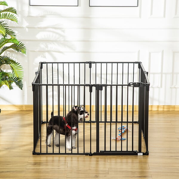 PAWHUT - PawHut Barrière de sécurité - parc enclos chien modulable pliable - porte verrouillable - 8 panneaux acier et PP - dim. 482,5L max. x 76H cm noir - large