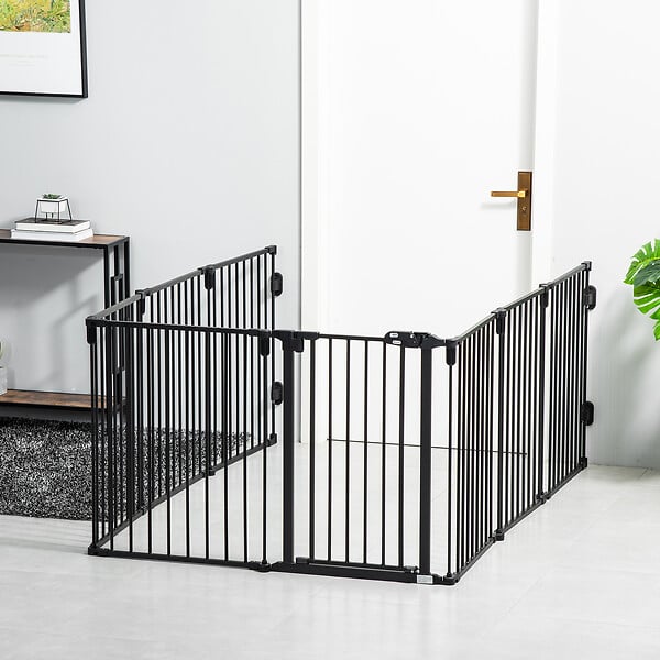 PAWHUT - PawHut Barrière de sécurité - parc enclos chien modulable pliable - porte verrouillable - 8 panneaux acier et PP - dim. 482,5L max. x 76H cm noir - large