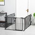 PAWHUT - PawHut Barrière de sécurité - parc enclos chien modulable pliable - porte verrouillable - 8 panneaux acier et PP - dim. 482,5L max. x 76H cm noir - vignette