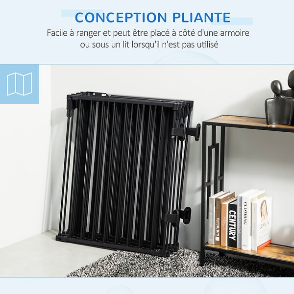 PAWHUT - PawHut Barrière de sécurité - parc enclos chien modulable pliable - porte verrouillable - 8 panneaux acier et PP - dim. 482,5L max. x 76H cm noir - large