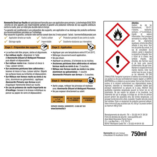 HAMMERITE - Peinture Direct sur Rouille - Blanc Casse - Brillant - 0,75L - large