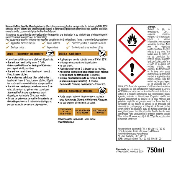HAMMERITE - Peinture Direct sur Rouille - Rouge Basque - Brillant -  0.75L - large