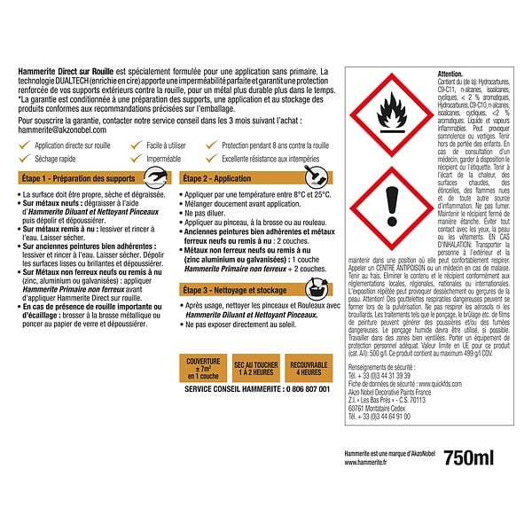 HAMMERITE - Peinture Direct sur rouille - Forge Noir -  0,75L - large