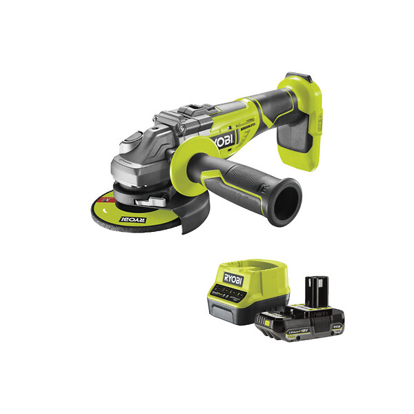 RYOBI - Pack RYOBI Meuleuse d'angle R18AG7-0 - Brushless 18V One+ - 1 batterie 2.0Ah - 1 chargeur rapide RC18120-120 - large