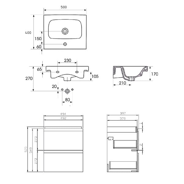 CERSANIT - Meuble de salle de bain-50x40cm-Blanc-Moduo - large