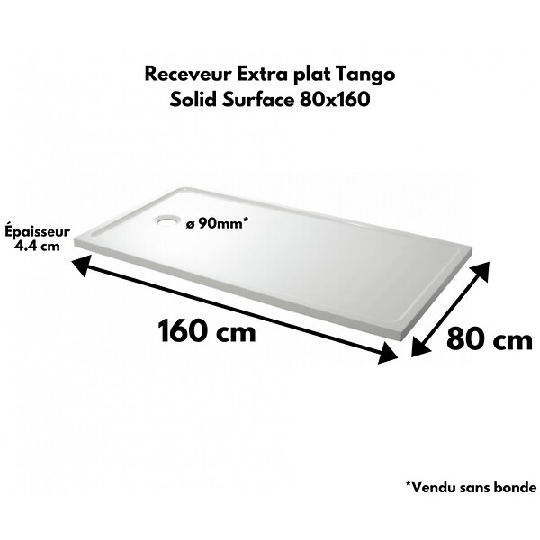 PLANETE BAIN - Receveur extra plat 80x160 en solid surface Tango - large