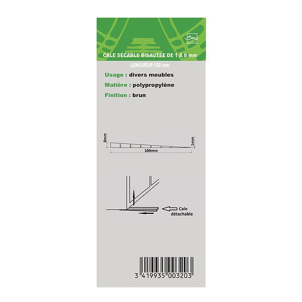 BAR PLUS - Cale meuble brun longueur 10cm x8 pièces - large