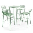 OVIALA - Ensemble table de bar et 4 chaises hautes en métal vert sauge - Palavas - vignette