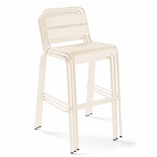 OVIALA - Ensemble table de bar et 2 chaises hautes en métal ivoire - Palavas - large