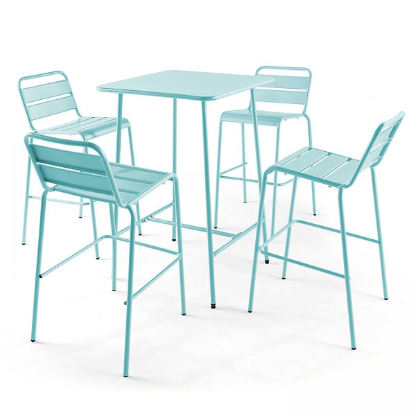 OVIALA - Table haute de jardin carrée en acier bleu turquoise 70cm - Palavas - large