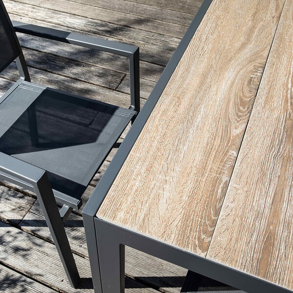 OVIALA - Table de jardin 6 places en aluminium et céramique marron - Tivoli - large