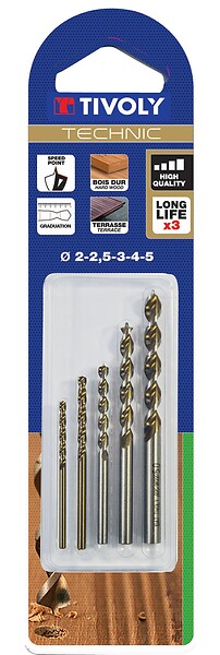 TIVOLY - 5 forets bois speed point Ø 2 à 5mm TECHNIC TIVOLY - large
