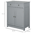 KLEANKIN - Meuble bas de salle de bain sur pied 2 portes avec étagère réglable 2 tiroirs poignées boutons métal MDF gris - vignette