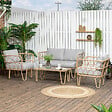 OUTSUNNY - Salon de jardin 4 places 4 pièces style colonial coussins gris inclus résine tressée aspect rotin - vignette