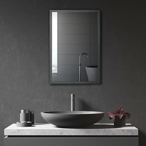 KLEANKIN - Armoire miroir murale salle de bain toilette dim. 40L x 12l x 60H cm acier inox. noir verre - large