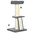 PAWHUT - Arbre à chat 3 griffoirs grattoirs sisal naturel plateforme panier 2 boules suspendues peluche haute densité 220 g/m² gris - vignette