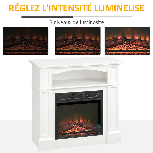 HOMCOM - Cheminée électrique XL style classique chic 1800 W  effet flammes LED minuterie température luminosité réglables télécommande fournie blanc - large