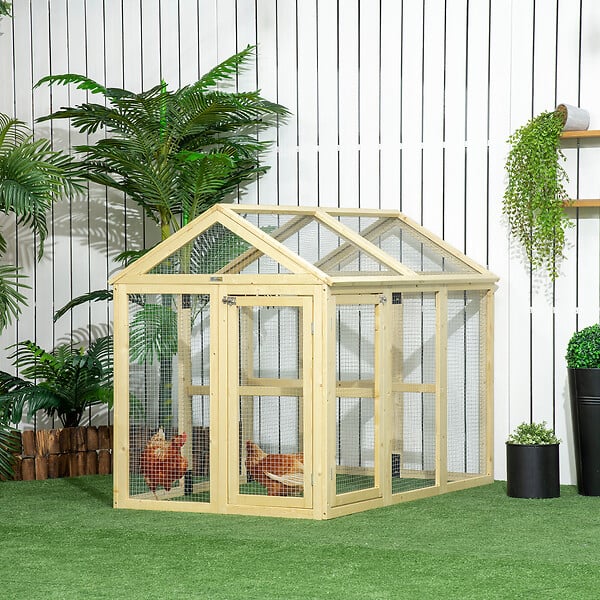 PAWHUT - Enclos poulailler chenil 1,23 m² - parc grillagé dim 140L x 88,5l x 106H cm - 2 portes verrouillables - bois sapin - large
