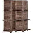 HOMCOM - Paravent intérieur 4 panneaux 3 étagères pliables séparateur de pièce portes persiennes bois de paulownia aspect acajou foncé - vignette