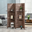 HOMCOM - Paravent intérieur 4 panneaux 3 étagères pliables séparateur de pièce portes persiennes bois de paulownia aspect acajou foncé - vignette