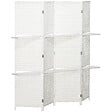 HOMCOM - Paravent intérieur 4 panneaux 2 étagères pliables séparateur de pièce bois de pin bambou fibres de papier tressée blanc paille - vignette