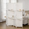 HOMCOM - Paravent intérieur 4 panneaux 2 étagères pliables séparateur de pièce bois de pin bambou fibres de papier tressée blanc paille - vignette