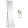 HOMCOM - Miroir LED sur pied ou mural au choix - intensité et couleur réglable - télécommande incluse - verre alu. noir - vignette