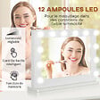 HOMCOM - Miroir maquillage Hollywood lumineux LED tactile - 12 LED, luminosité réglable, fonction mémoire - métal MDF blanc verre - vignette
