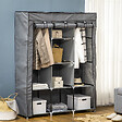HOMCOM - Armoire penderie multi-rangement - 8 étagères, 2 barres - dim. 125L x 43l x 162,5H cm - acier noir non tissé gris - vignette