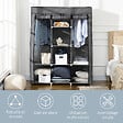 HOMCOM - Armoire penderie multi-rangement - 8 étagères, 2 barres - dim. 125L x 43l x 162,5H cm - acier noir non tissé gris - vignette