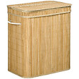 HOMCOM - Panier à linge corbeille à linge bac à linge 100 L 2 compartiments couvercle sac amovible 2 poignées tissu bambou - vignette