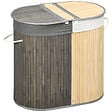 HOMCOM - Panier à linge corbeille à linge bac à linge 100 L 2 compartiments couvercle sac amovible 2 poignées tissu bambou - vignette