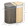 HOMCOM - Panier à linge corbeille à linge bac à linge 100 L 2 compartiments couvercle sac amovible 2 poignées tissu bambou - vignette