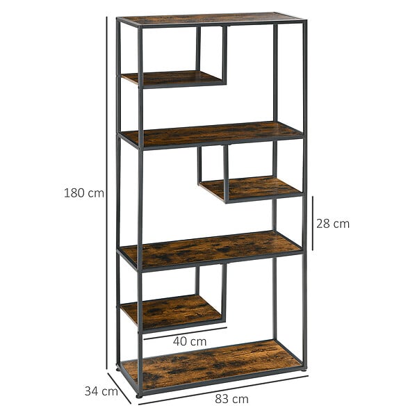 HOMCOM - Bibliothèque étagère de rangement à 7 niveaux style industriel panneaux particules aspect vieux bois acier noir - large